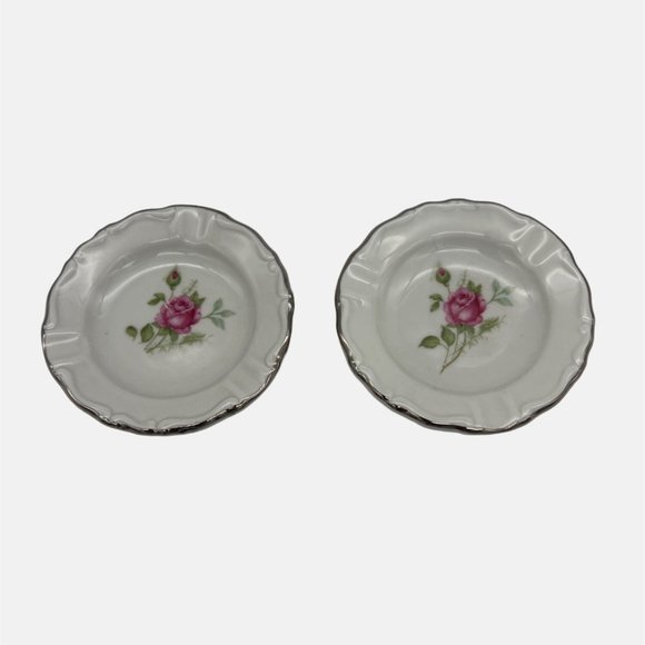 Chalfonte CPC Porzellan Rose Pair Small Ashtrays Bavaria Germany 3.25" Porcelain - Picture 1 of 7
